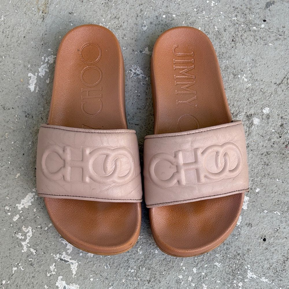 Jimmy Choo, leather and rubber slides